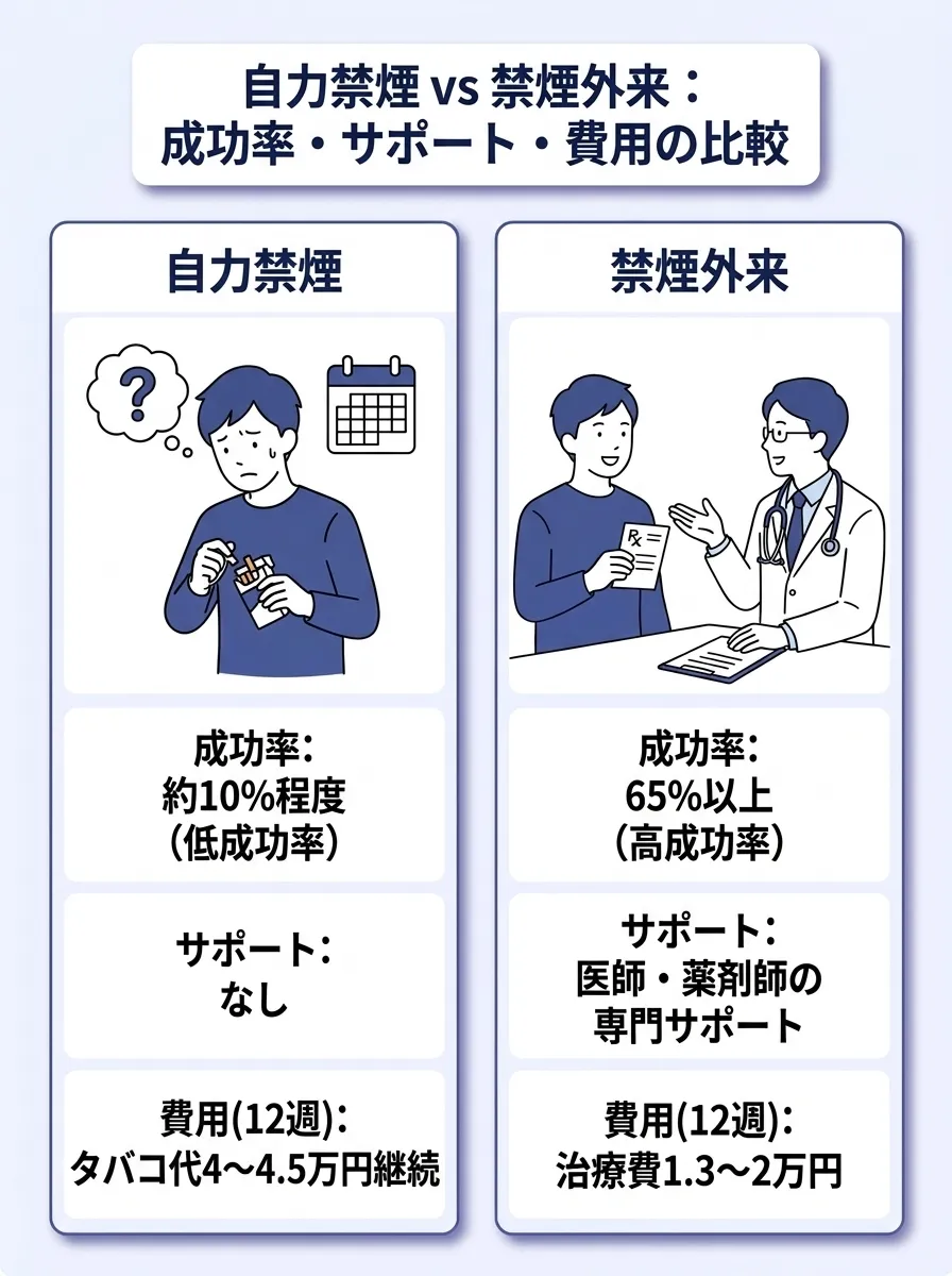 自力禁煙と禁煙外来治療の成功率の違い